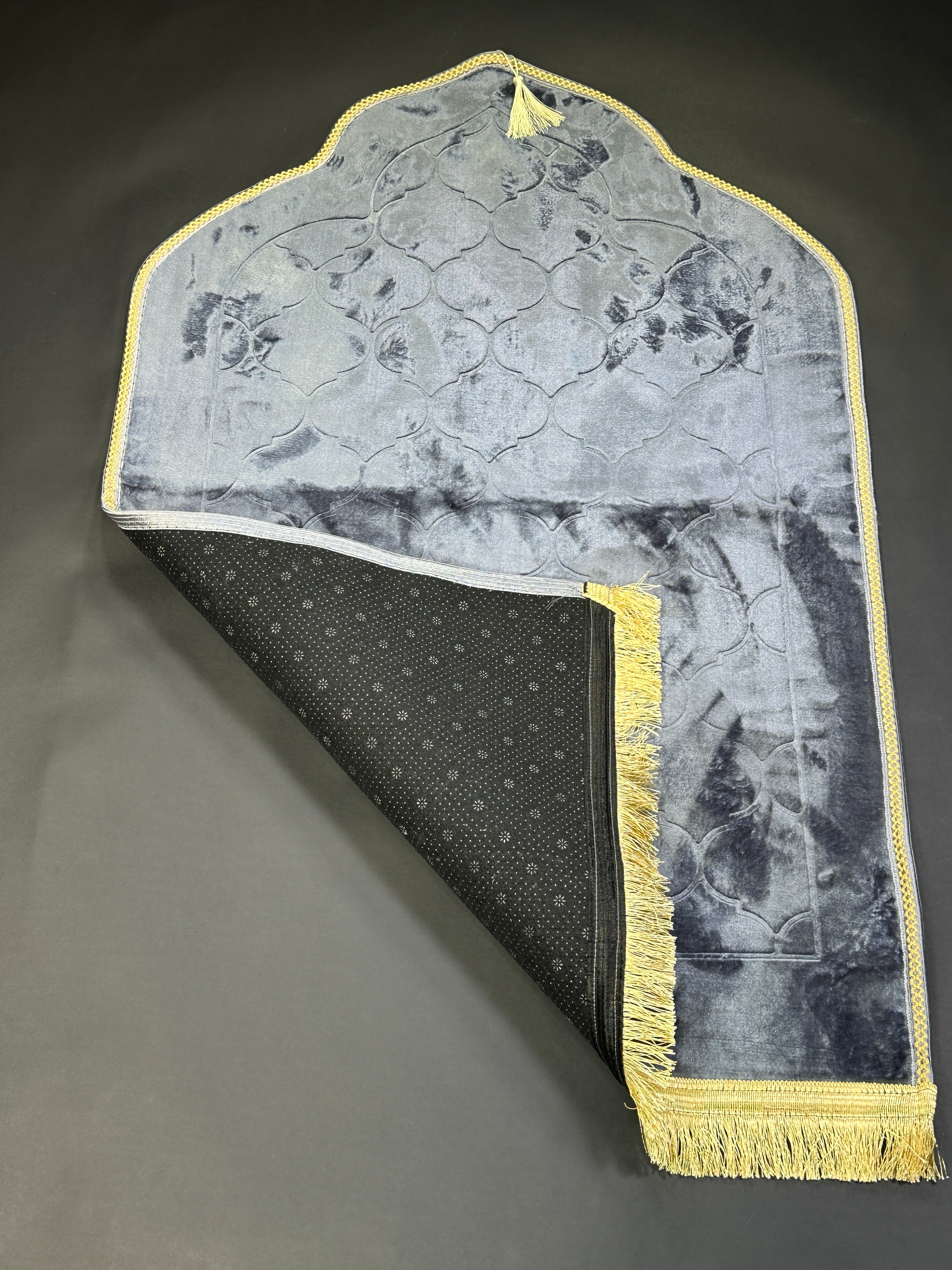 Grey velvet prayer mat folded