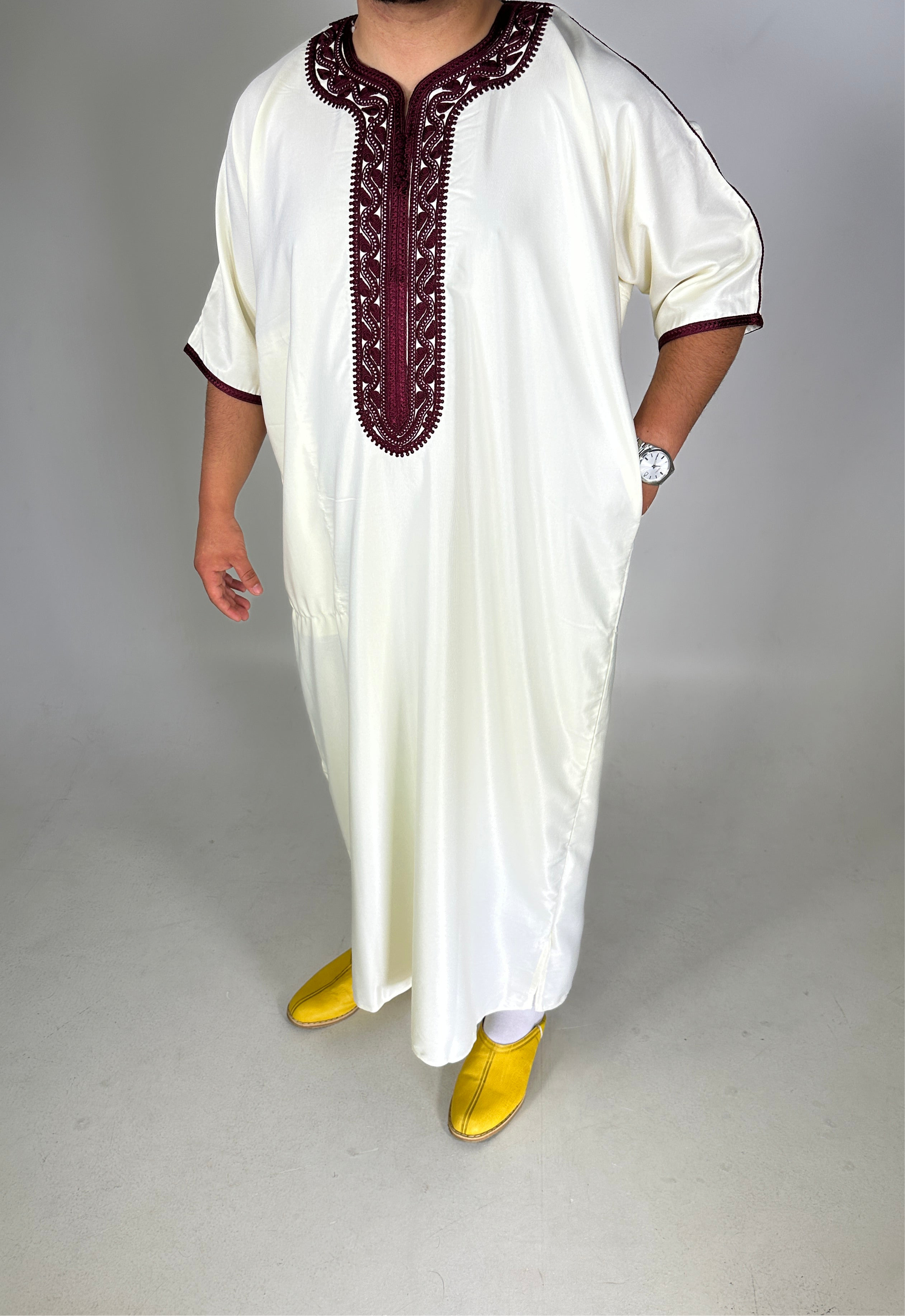 Gandoura Tétouan - White/Burgundy - Sensaya for men