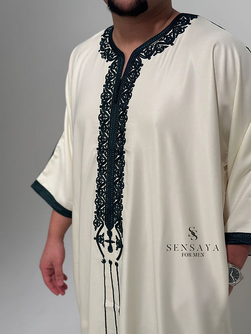 Djellaba Casablanca creme/ green frontview