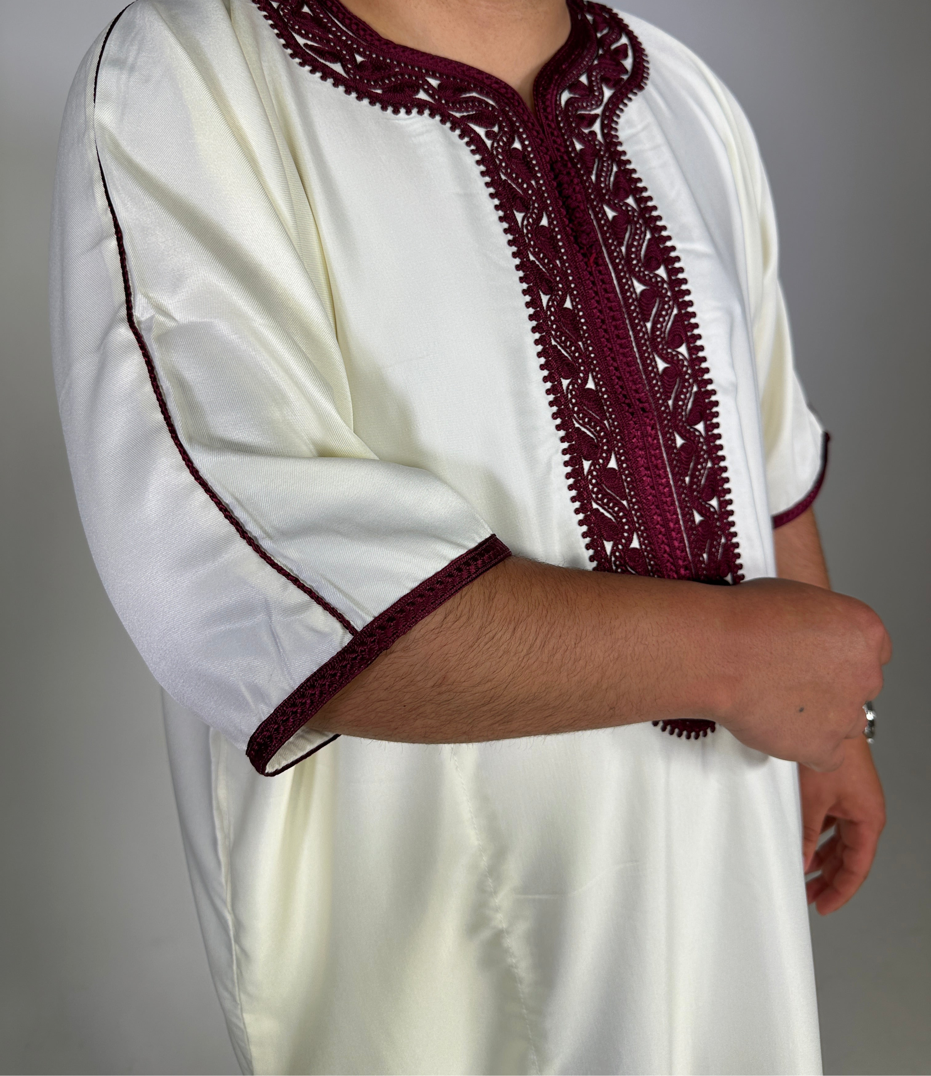 Gandoura Tétouan - White/Burgundy - Sensaya for men